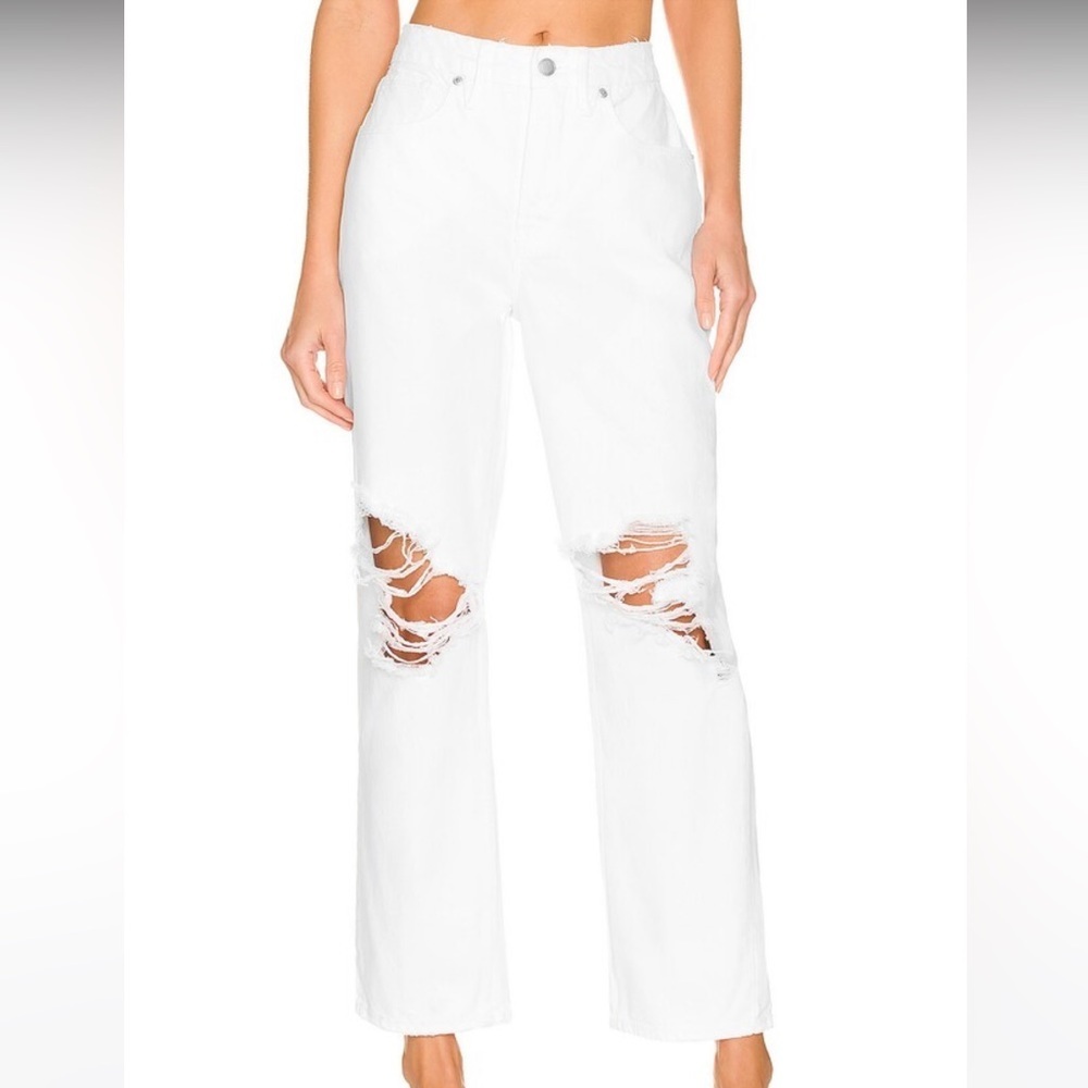 NWT Good American Good '90s Duster Jeans Natural Fray in White | Size 6